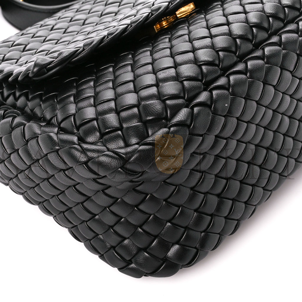 bo*te*ga Ve*ne*ta nappa intrecciato small cobble shoulder bag black (26*21*9cm)